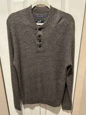 Grayers Wool /Linen Knit Blend Men’s Henley Sweater Speckle Brown , Large